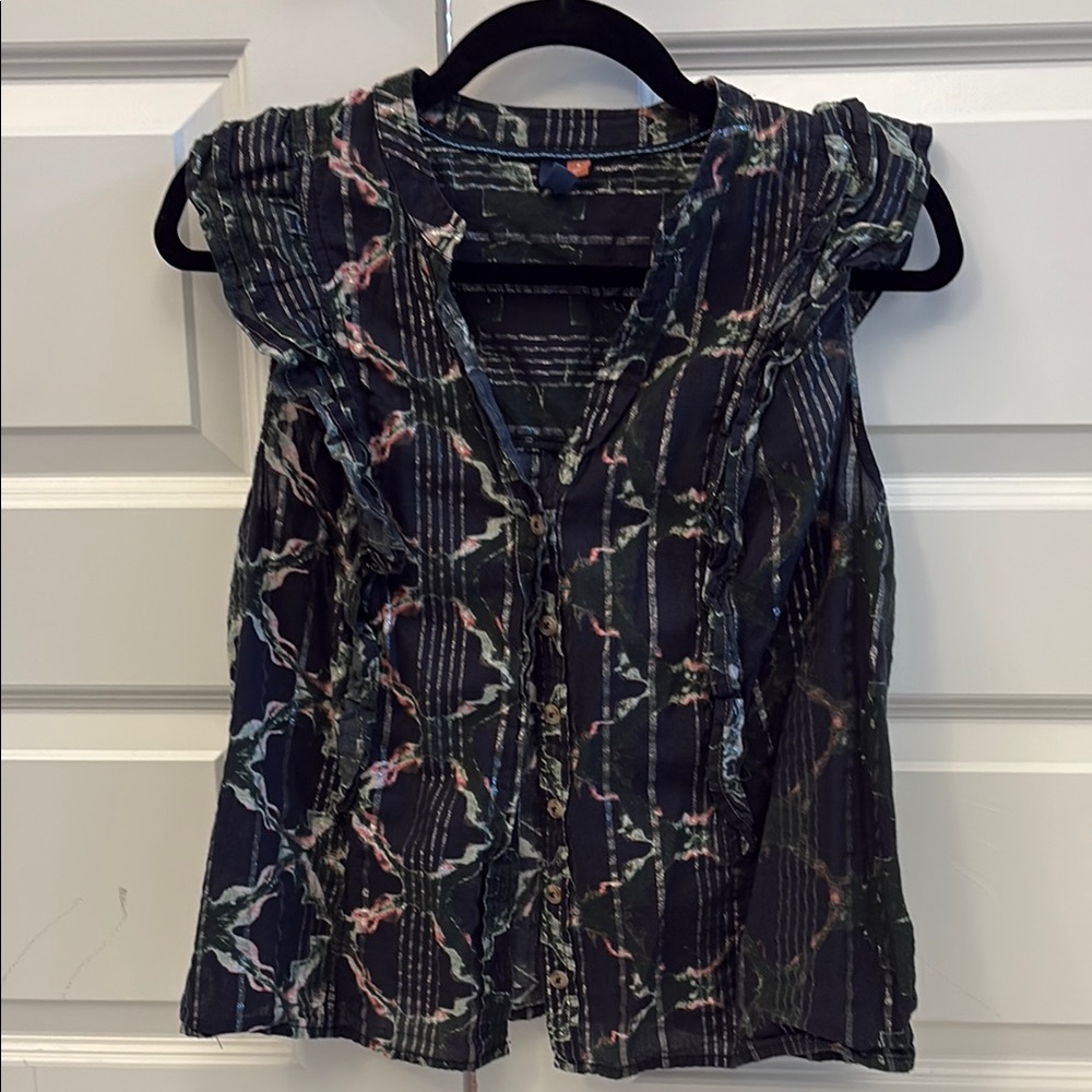 Pilcro Black floral Pleated Ruffled Blouse